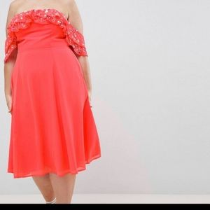 NWT ASOS CURVE NEON ORANGE EMBELLISHED DRESS SIZE 18